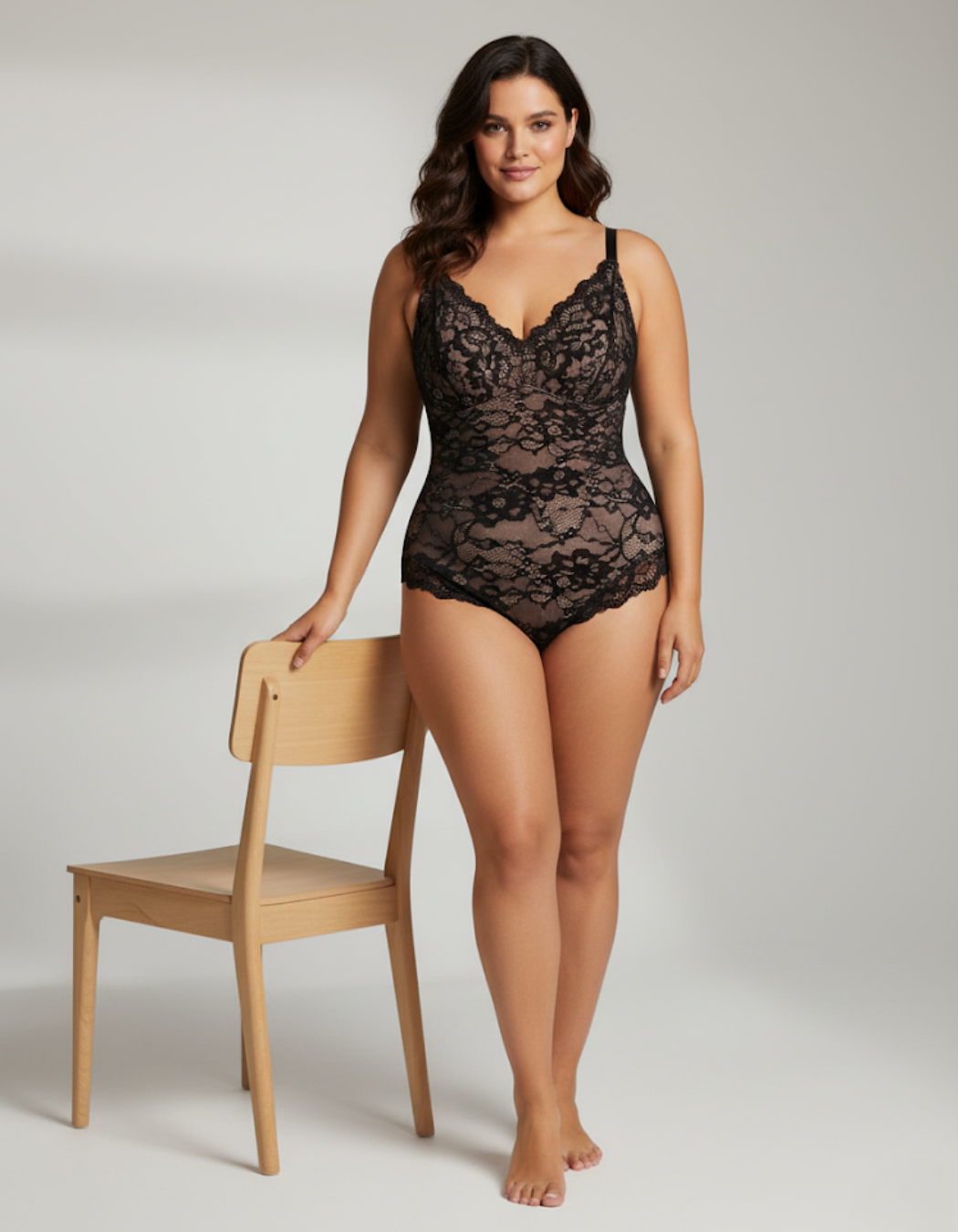 Modara Lace V-Neck Full Coverage Bodysuit