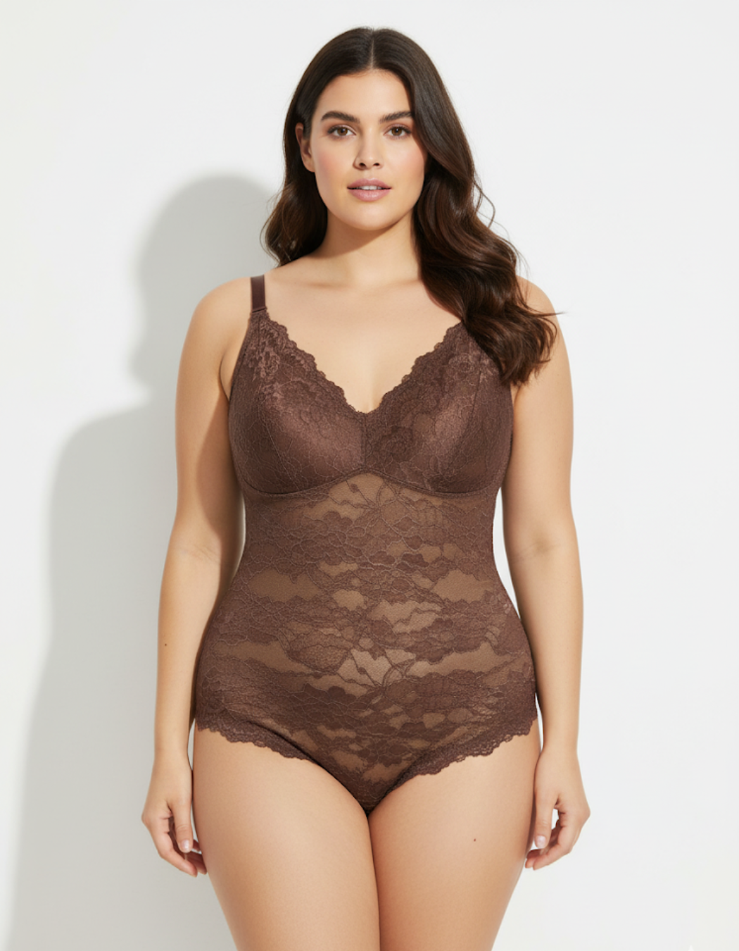 Modara Lace V-Neck Full Coverage Bodysuit