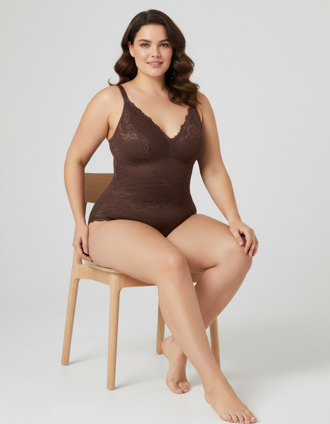 Modara Lace V-Neck Full Coverage Bodysuit