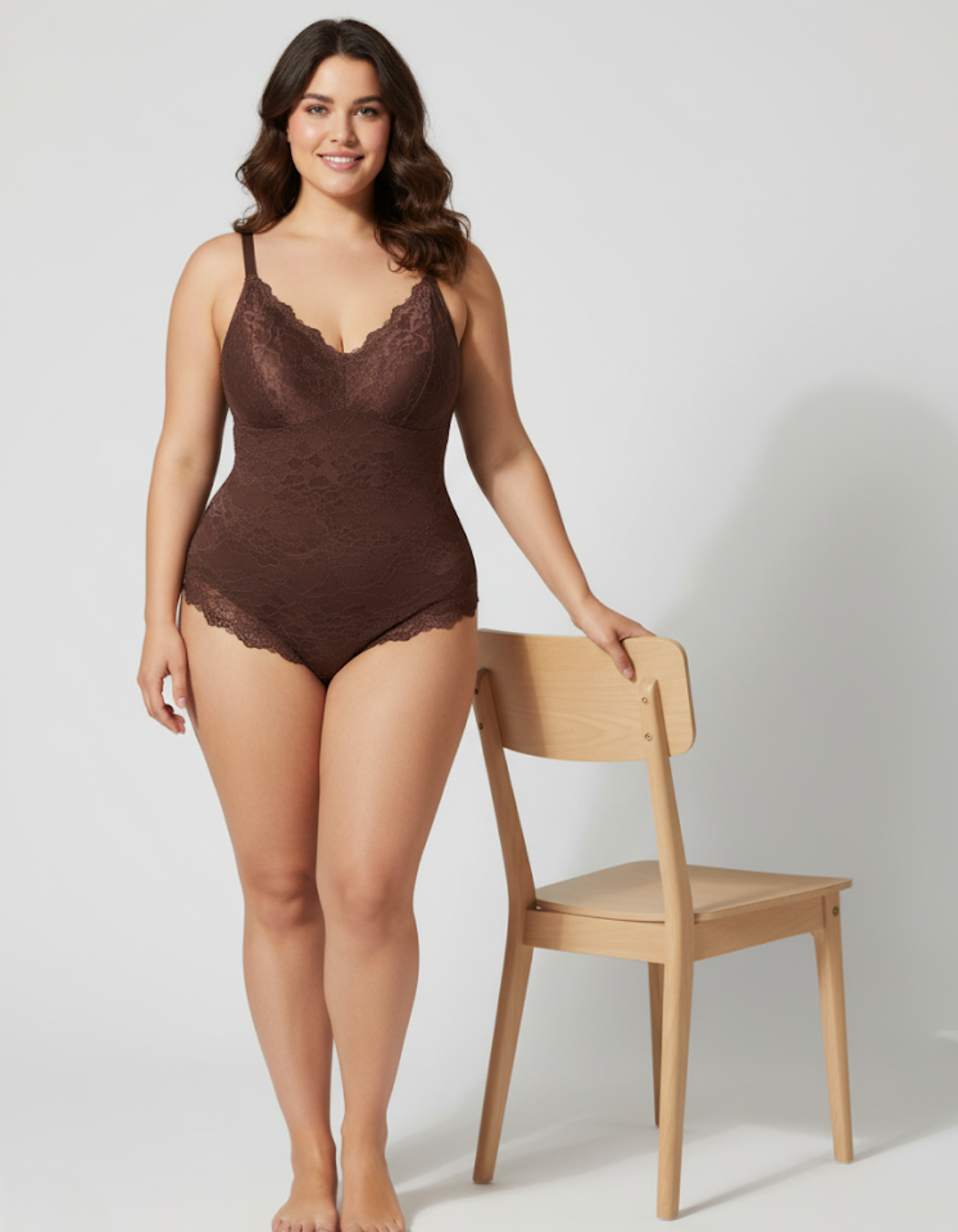 Modara Lace V-Neck Full Coverage Bodysuit