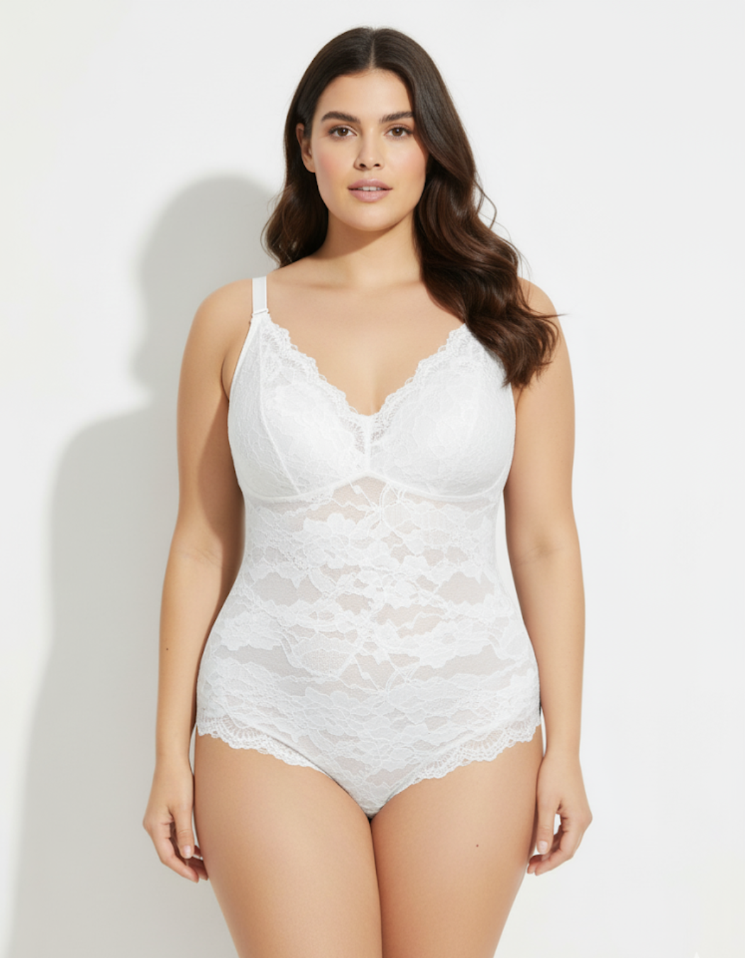 Modara Lace V-Neck Full Coverage Bodysuit