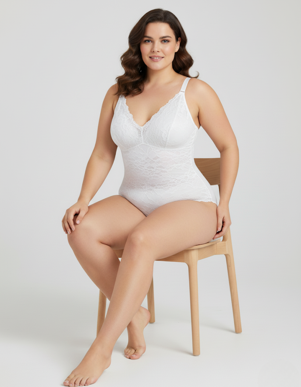 Modara Lace V-Neck Full Coverage Bodysuit