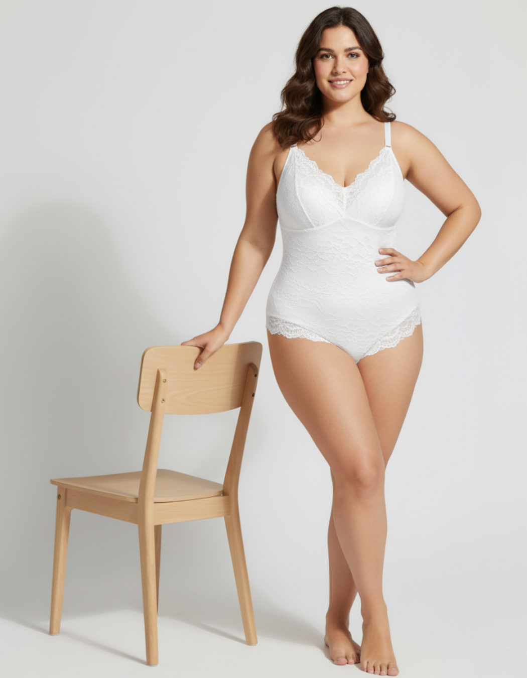 Modara Lace V-Neck Full Coverage Bodysuit