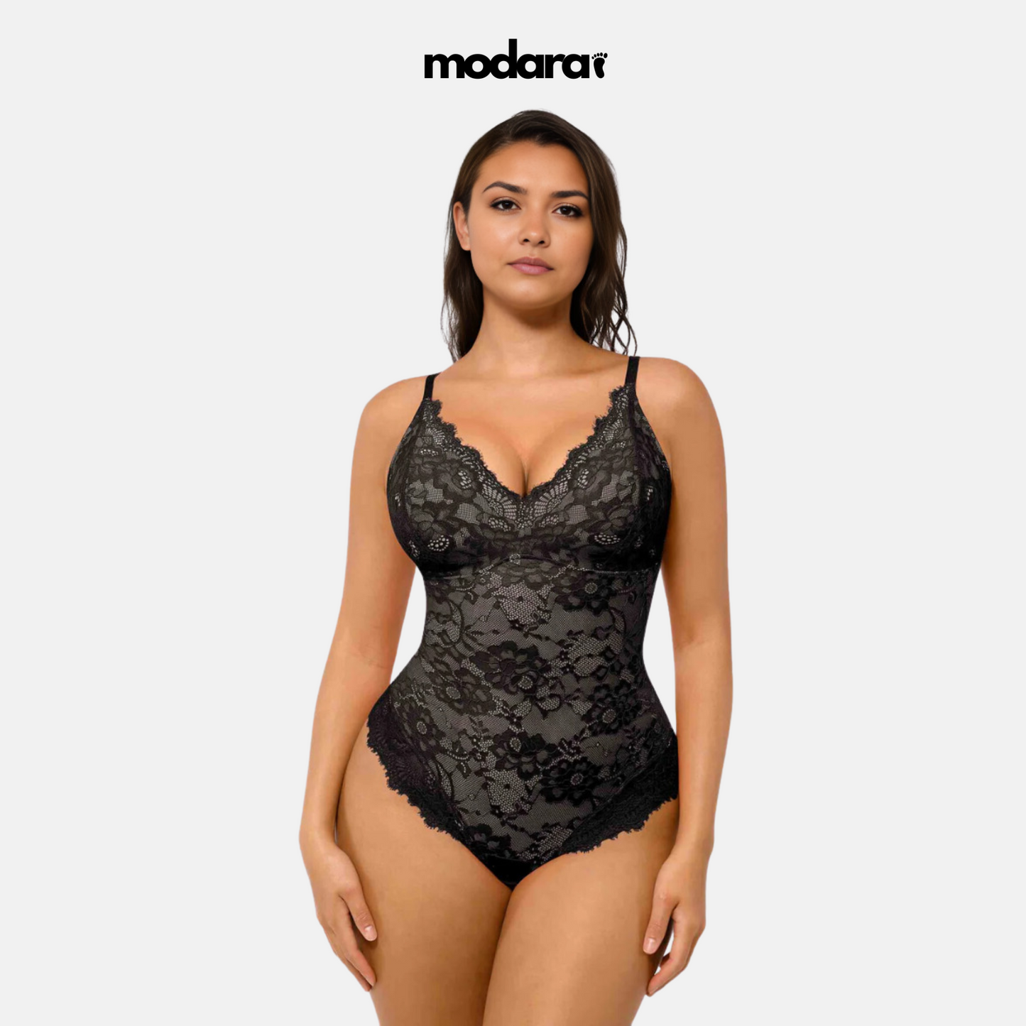 Modara Lace V-Neck Full Coverage Bodysuit