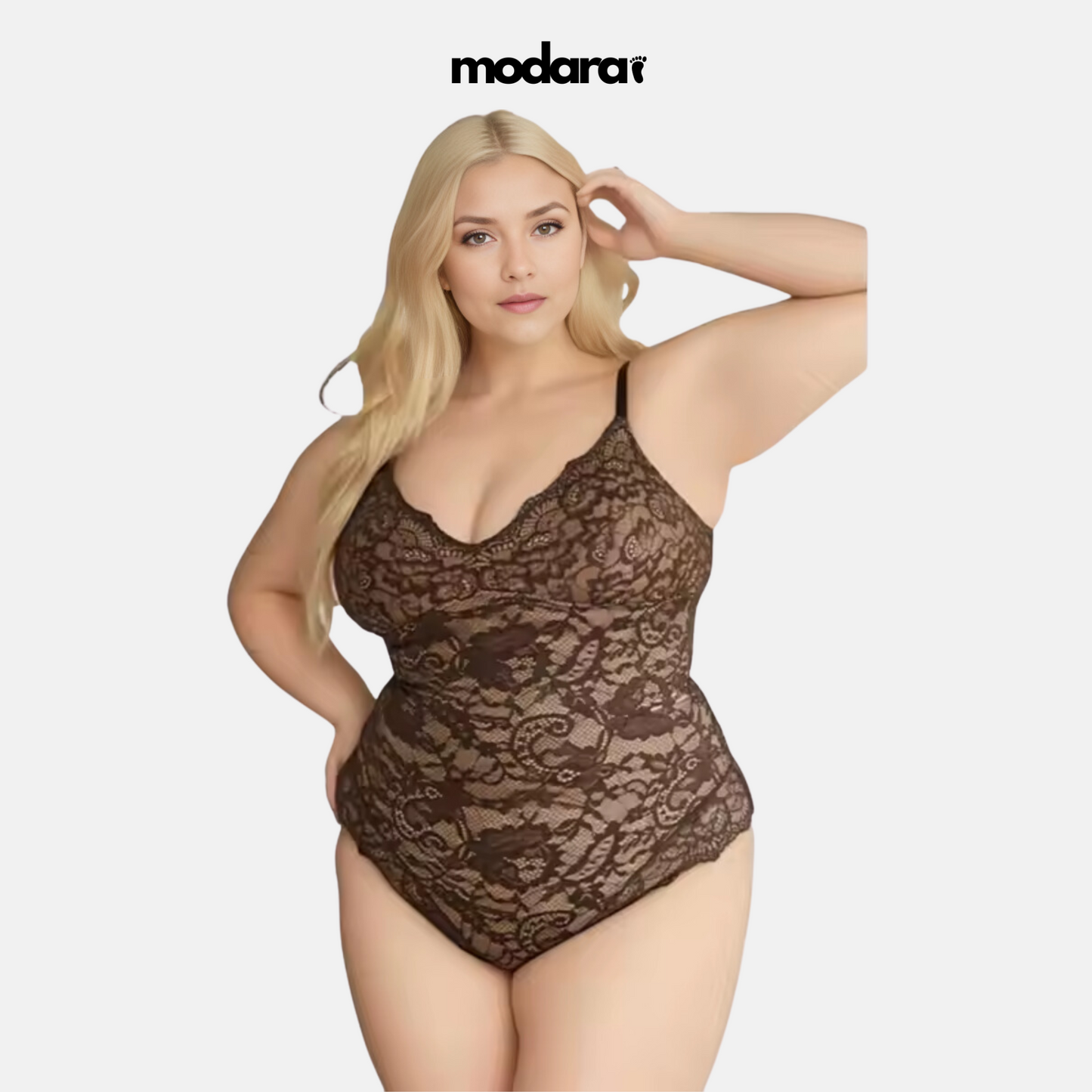 Modara Lace V-Neck Full Coverage Bodysuit